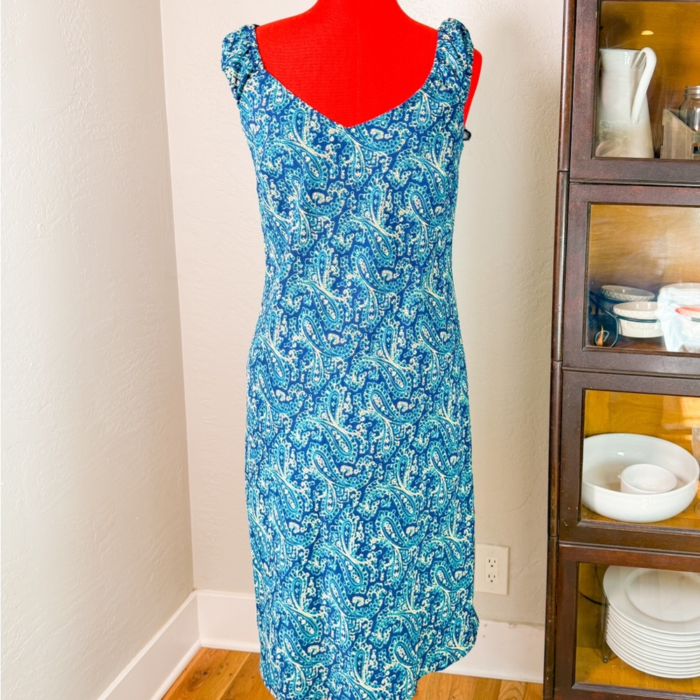 Vintage Y2K Jonathan Martin Blue Paisley Sheath Midi Dress Size 11